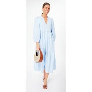 Pomander Place blue striped long sleeve midi dress